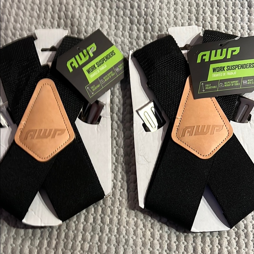 AWP Black Suspenders with Tan Leather Accents
